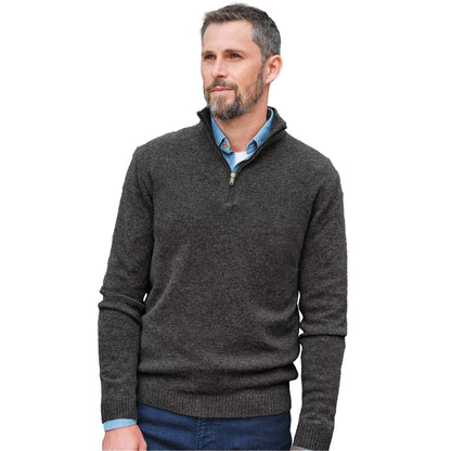 Charcoal - Front - WoolOvers Mens Lambswool Zip Neck Jumper