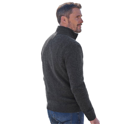 Charcoal - Back - WoolOvers Mens Lambswool Zip Neck Jumper
