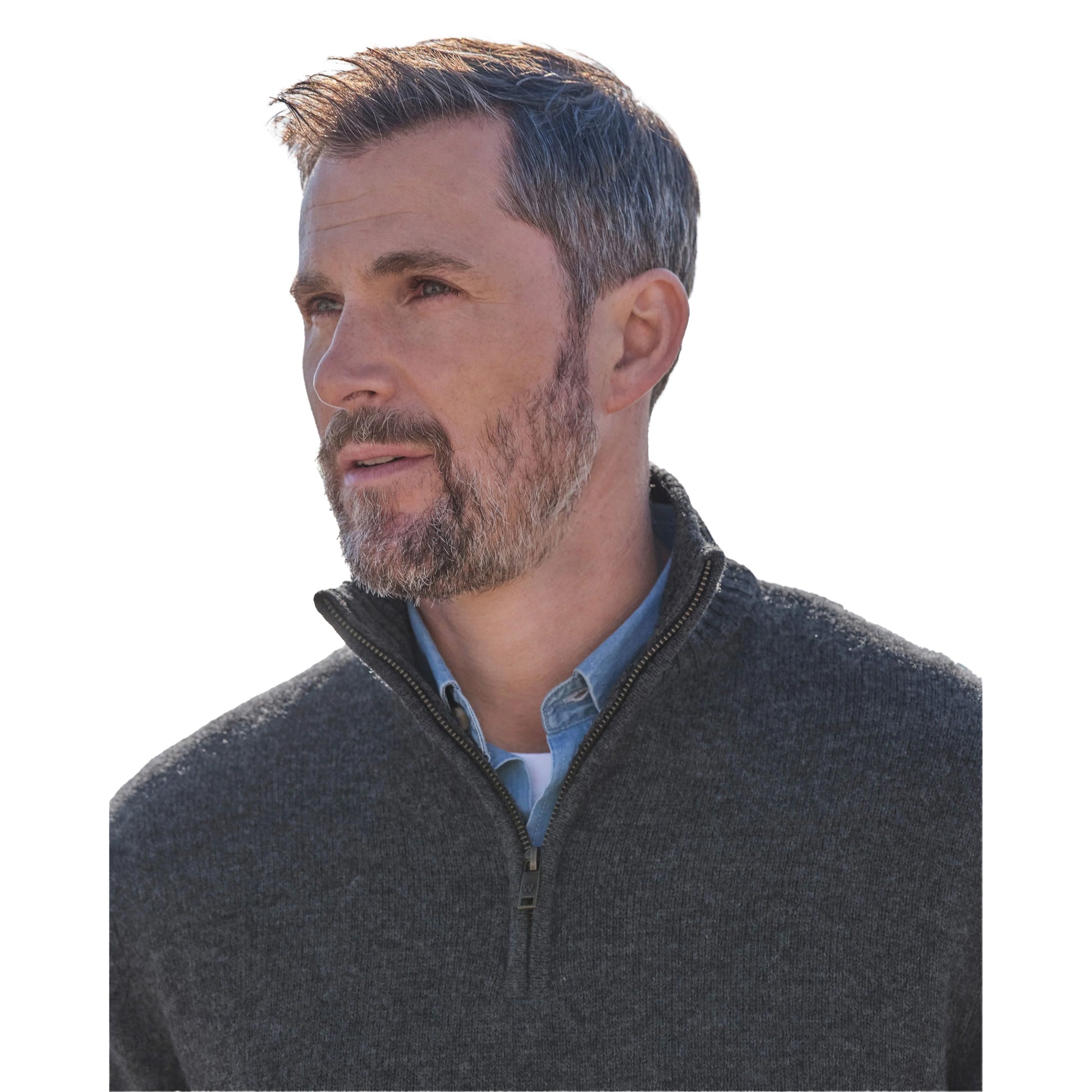 Charcoal - Side - WoolOvers Mens Lambswool Zip Neck Jumper