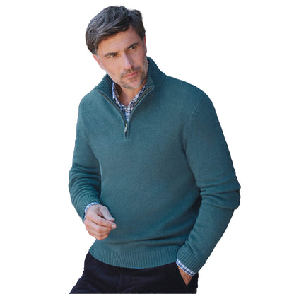 Aqua - Front - WoolOvers Mens Lambswool Zip Neck Jumper