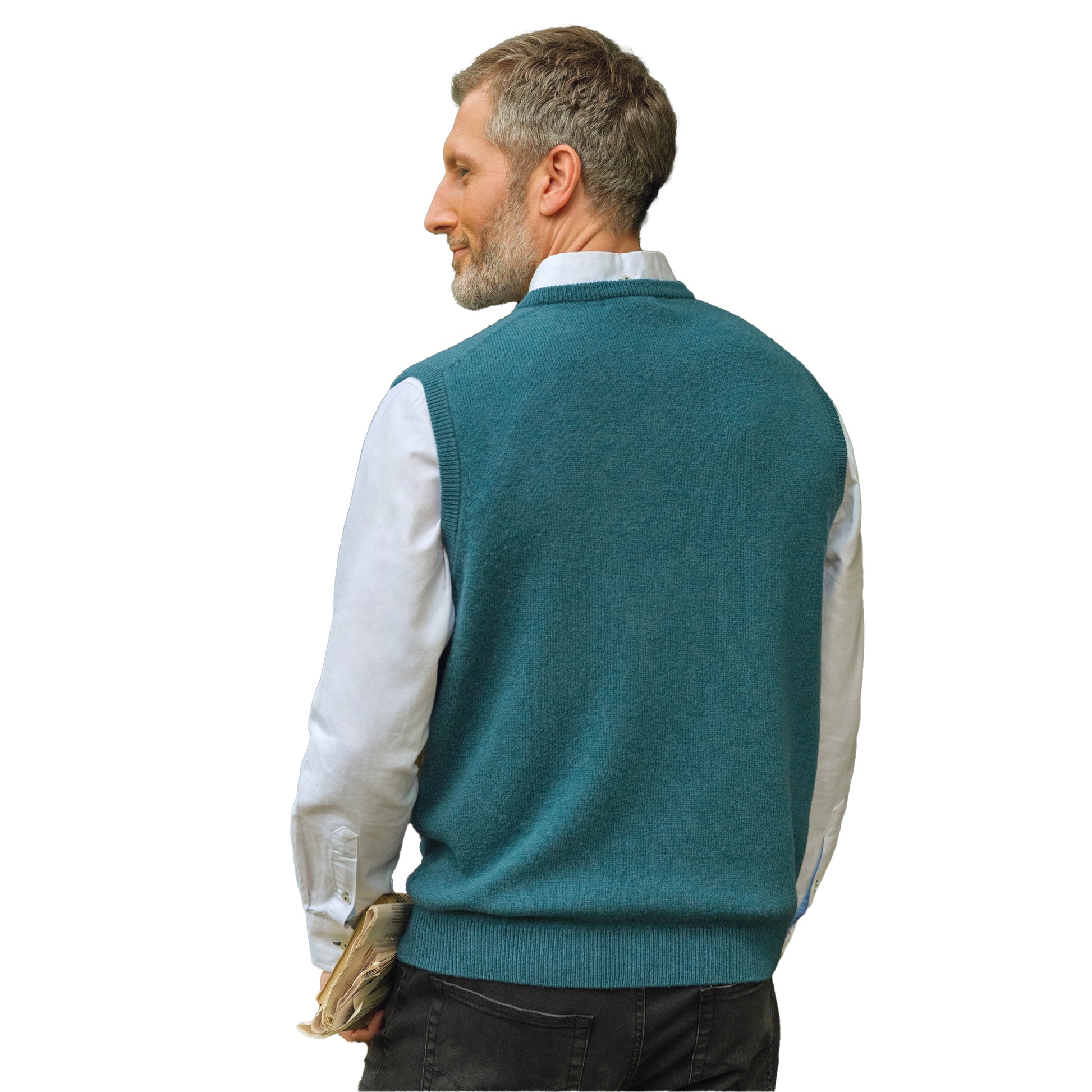 Aqua - Back - WoolOvers Mens V Neck Sleeveless Pullover