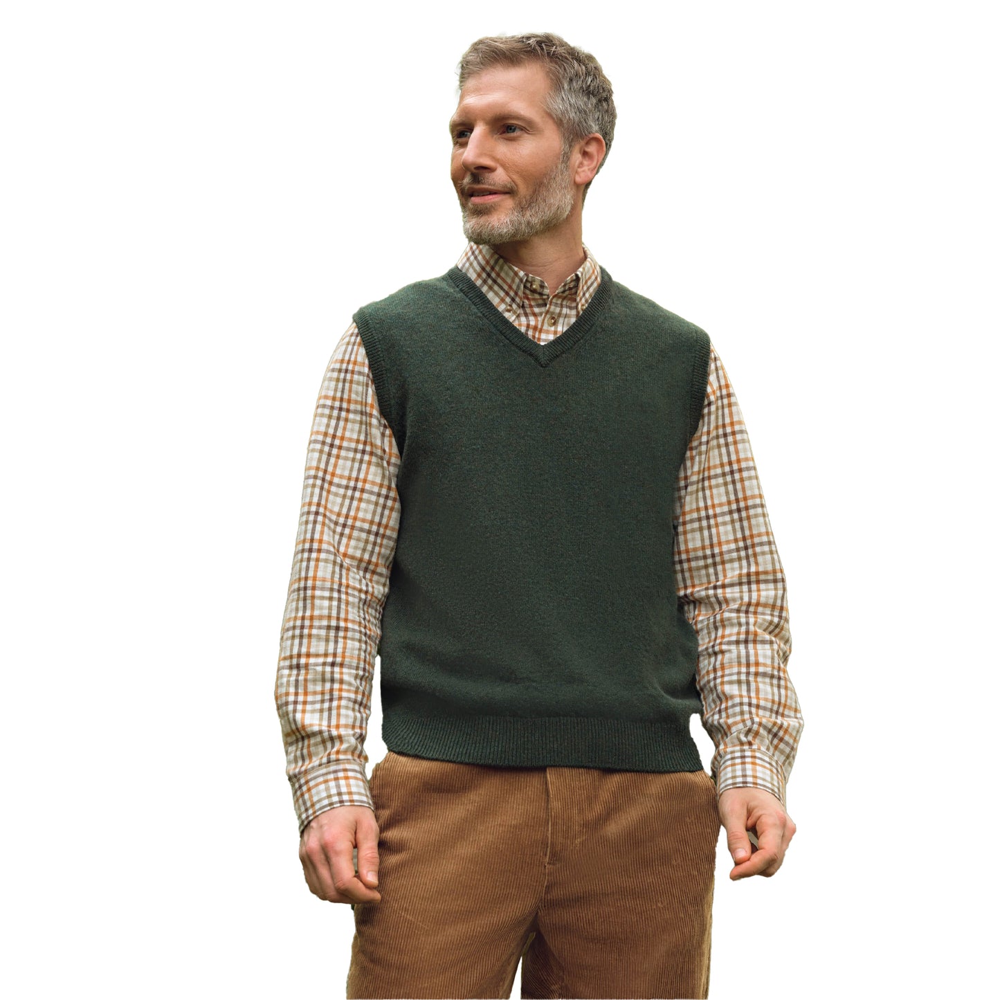 Pine - Front - WoolOvers Mens V Neck Sleeveless Pullover