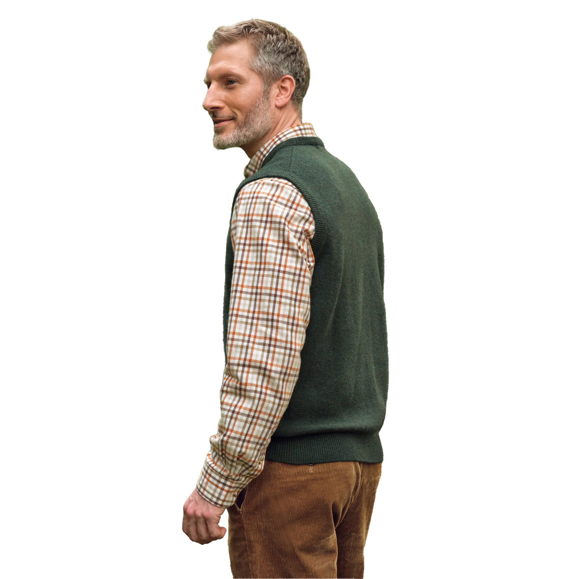 Pine - Back - WoolOvers Mens V Neck Sleeveless Pullover