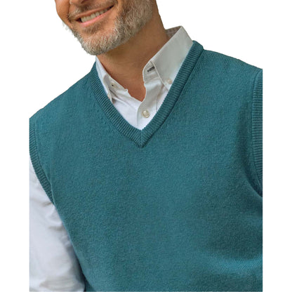 Aqua - Side - WoolOvers Mens V Neck Sleeveless Pullover