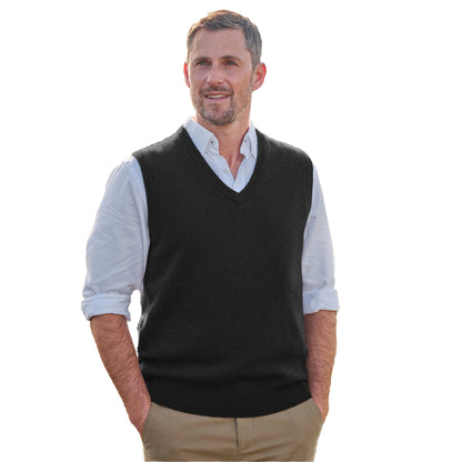 Black - Front - WoolOvers Mens V Neck Sleeveless Pullover