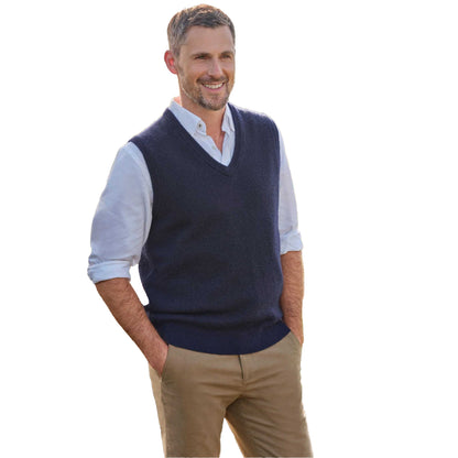 Navy - Front - WoolOvers Mens V Neck Sleeveless Pullover
