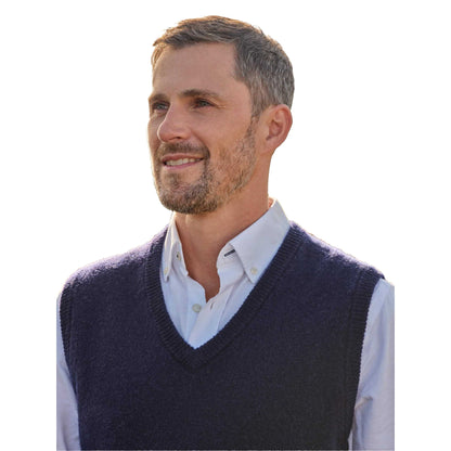 Navy - Side - WoolOvers Mens V Neck Sleeveless Pullover