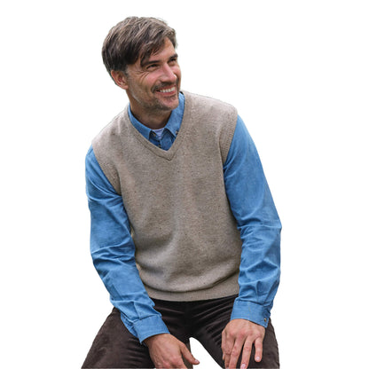 Oat Marl - Front - WoolOvers Mens V Neck Sleeveless Pullover