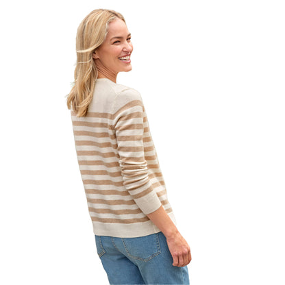 Cream-Camel - Back - WoolOvers Womens-Ladies Striped Cashmere Merino Cardigan