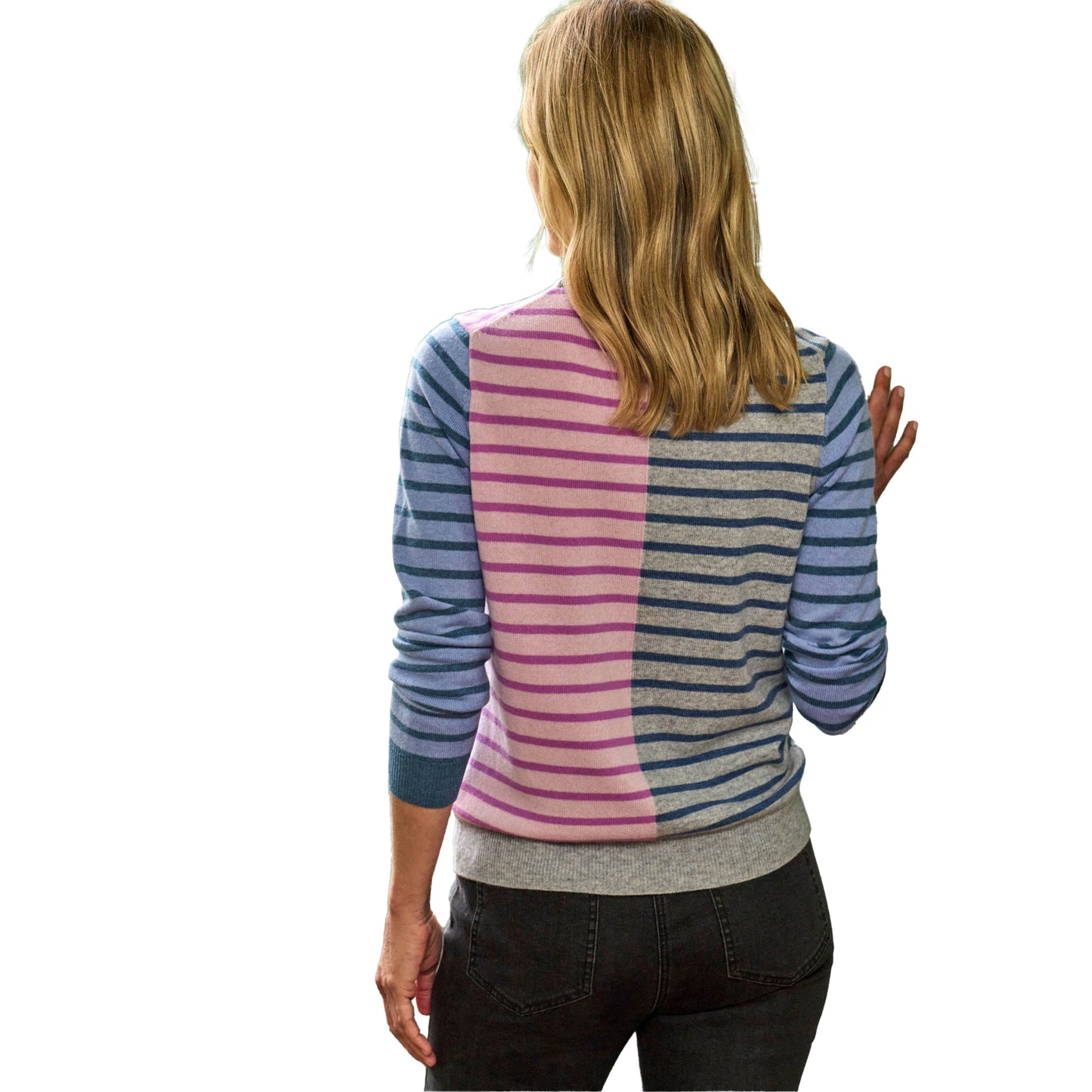 Multicoloured - Back - WoolOvers Womens-Ladies Block Stripe Cashmere Merino Jumper