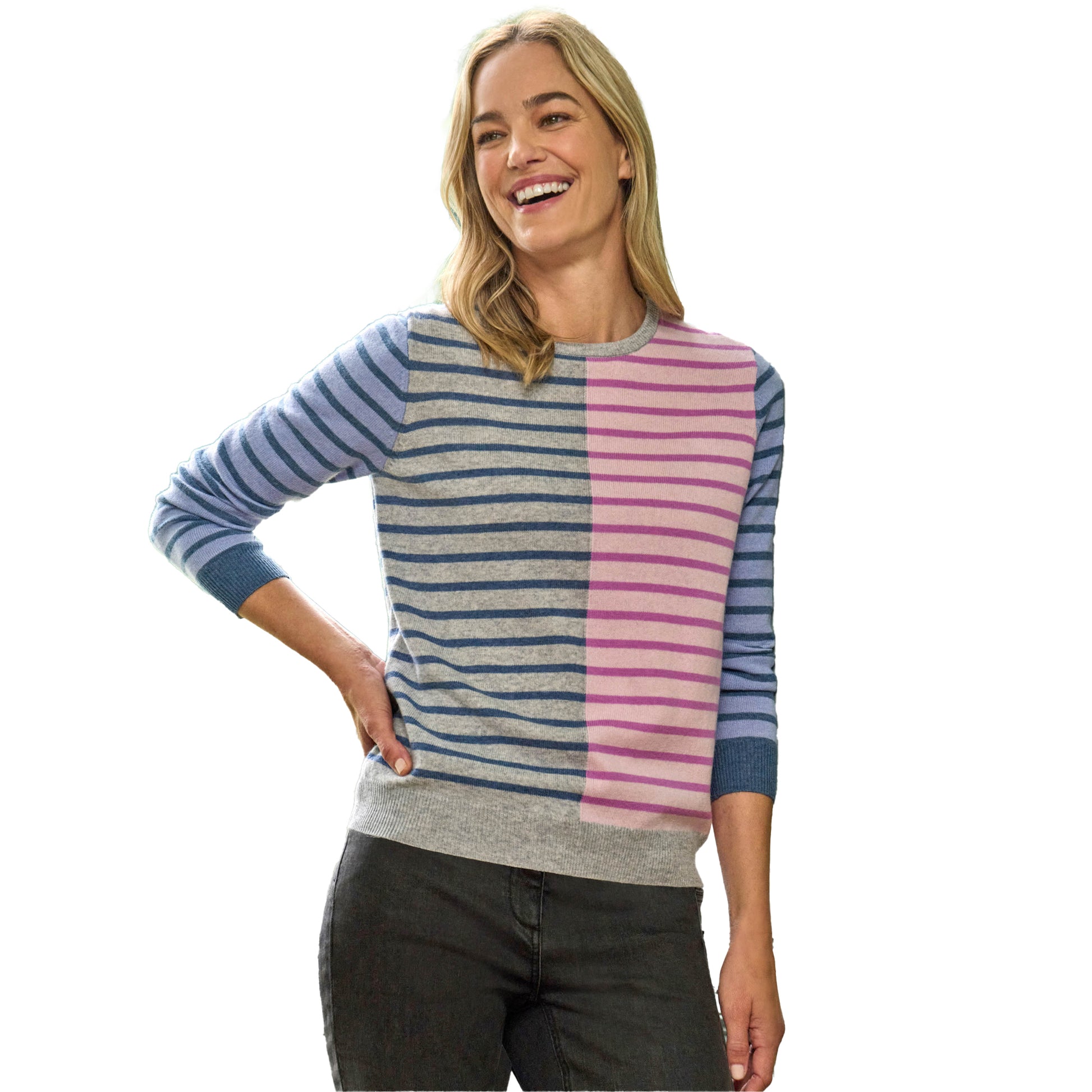Multicoloured - Front - WoolOvers Womens-Ladies Block Stripe Cashmere Merino Jumper
