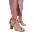 Gold - Back - Where´s That From Womens-Ladies Ruth Crossover Strap Medium Block Heel Sandals