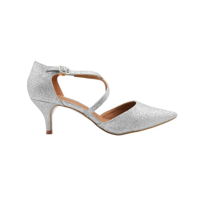Silver - Front - Where´s That From Womens-Ladies Kennedi Glitter Crossover Strap Kitten Heel Shoes