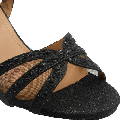 Black - Back - Where´s That From Womens-Ladies Jillian Diamante Mesh Strappy Extra Wide Shoes