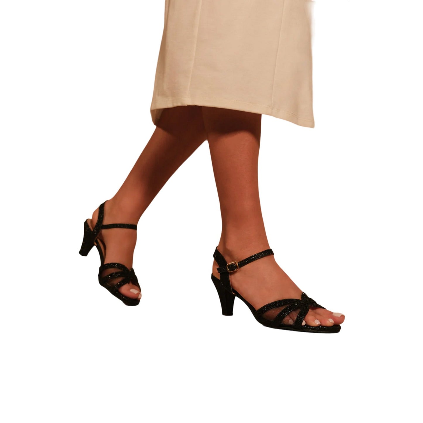 Black - Lifestyle - Where´s That From Womens-Ladies Jillian Diamante Mesh Strappy Extra Wide Shoes