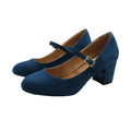 Navy - Back - Where´s That From Womens-Ladies Araceli Extra Wide Block Heel Mary Janes