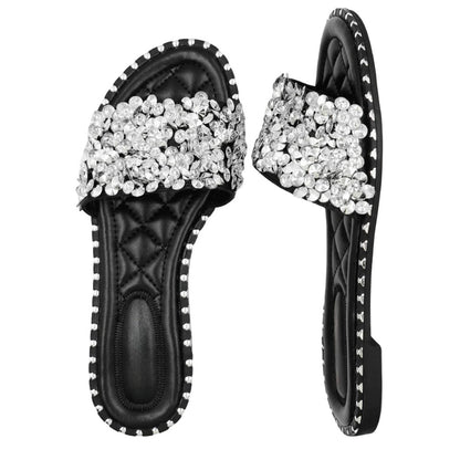 Black - Back - Where´s That From Womens-Ladies Poppy Sparkle Diamante Wide Flat Sliders