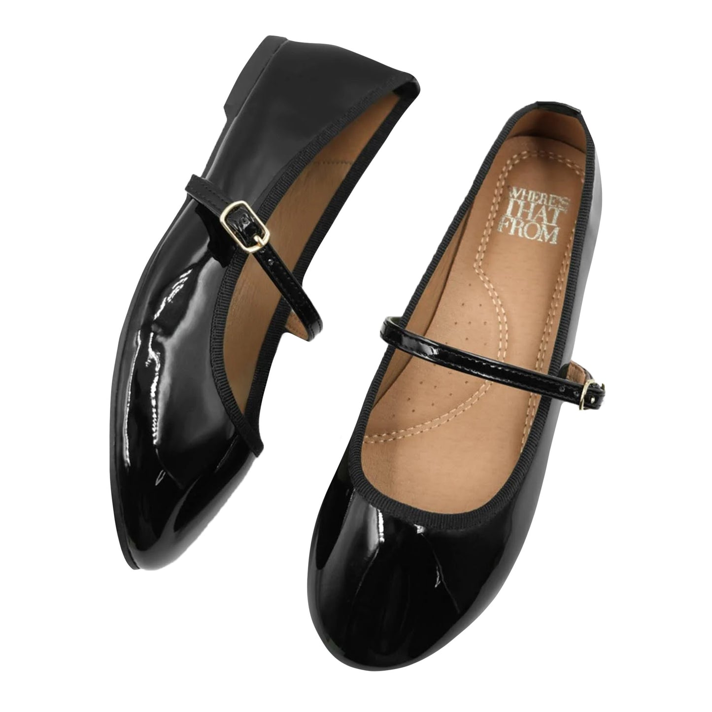 Black - Front - Where´s That From Womens-Ladies Josie Straps Wide Ballerina Flats