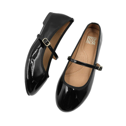 Black - Back - Where´s That From Womens-Ladies Josie Patent Faux Leather Straps Ballerina Flats