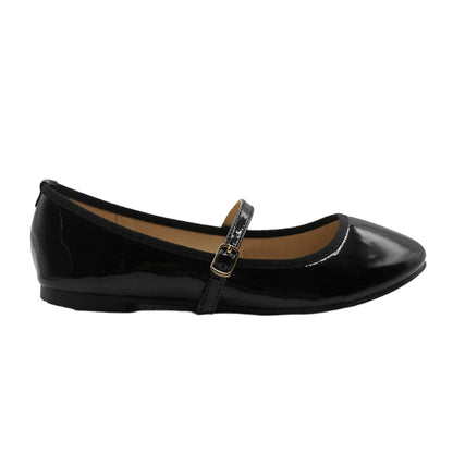 Black - Front - Where´s That From Womens-Ladies Josie Patent Faux Leather Straps Ballerina Flats