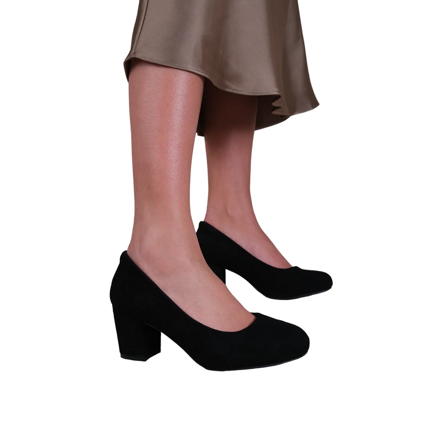 Black - Back - Where´s That From Womens-Ladies Melrose Suede Extra Wide Medium Block Heel Court Shoes