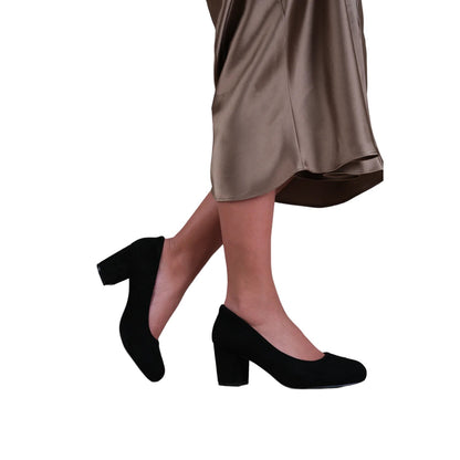 Black - Side - Where´s That From Womens-Ladies Melrose Suede Extra Wide Medium Block Heel Court Shoes