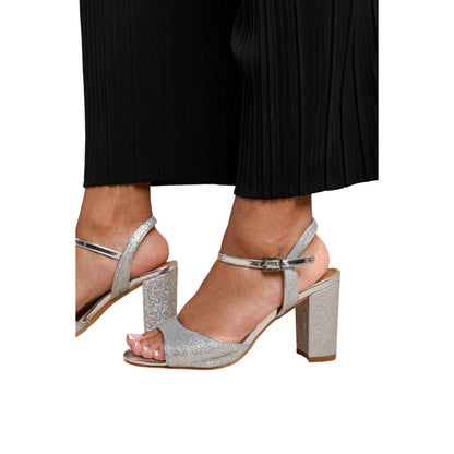 Silver - Side - Where´s That From Womens-Ladies Florence Ankle Strap Medium Block Heel High Heels