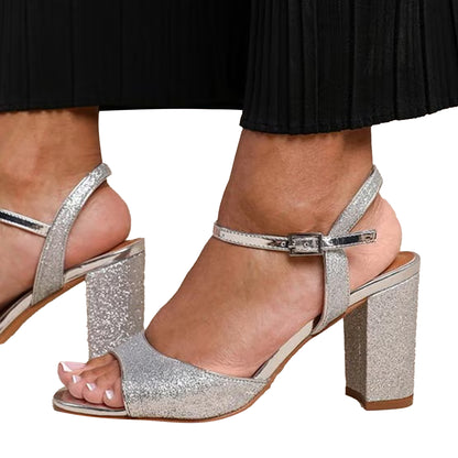 Silver - Pack Shot - Where´s That From Womens-Ladies Florence Ankle Strap Medium Block Heel High Heels