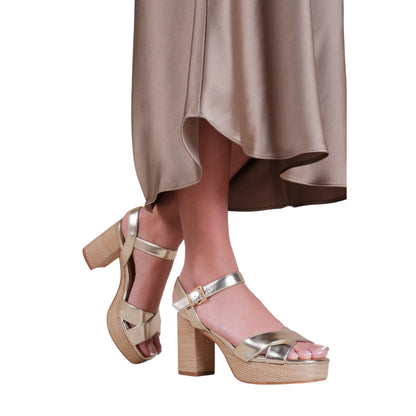 Gold - Front - Where´s That From Womens-Ladies Volume Metallic Crossover Strap High Block Heel High Heels
