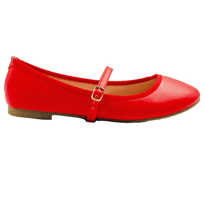 Red - Front - Where´s That From Womens-Ladies Josie Faux Leather Straps Ballerina Flats