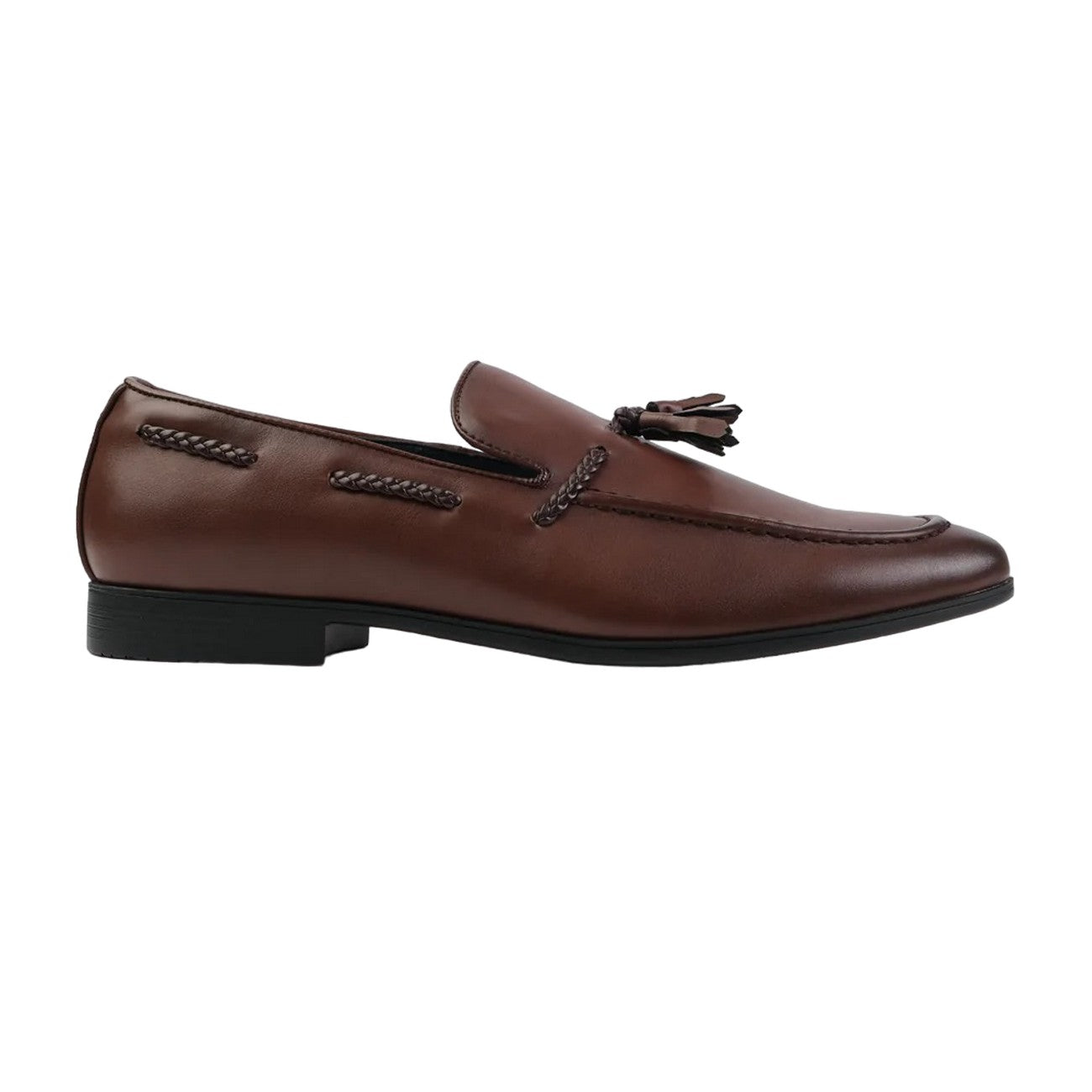 Brown - Back - Where´s That From Mens Bradley Braided Slip-on Loafers