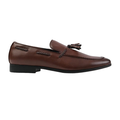 Brown - Back - Where´s That From Mens Bradley Braided Slip-on Loafers
