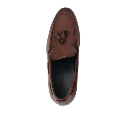 Brown - Side - Where´s That From Mens Bradley Braided Slip-on Loafers