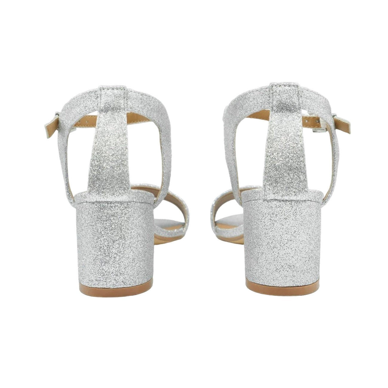 Silver - Back - Where´s That From Womens-Ladies Adrianna Glitter Open Toe Strappy Mid High Block Sandals