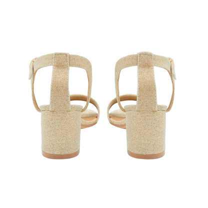 Gold - Back - Where´s That From Womens-Ladies Adrianna Glitter Open Toe Strappy Mid High Block Sandals