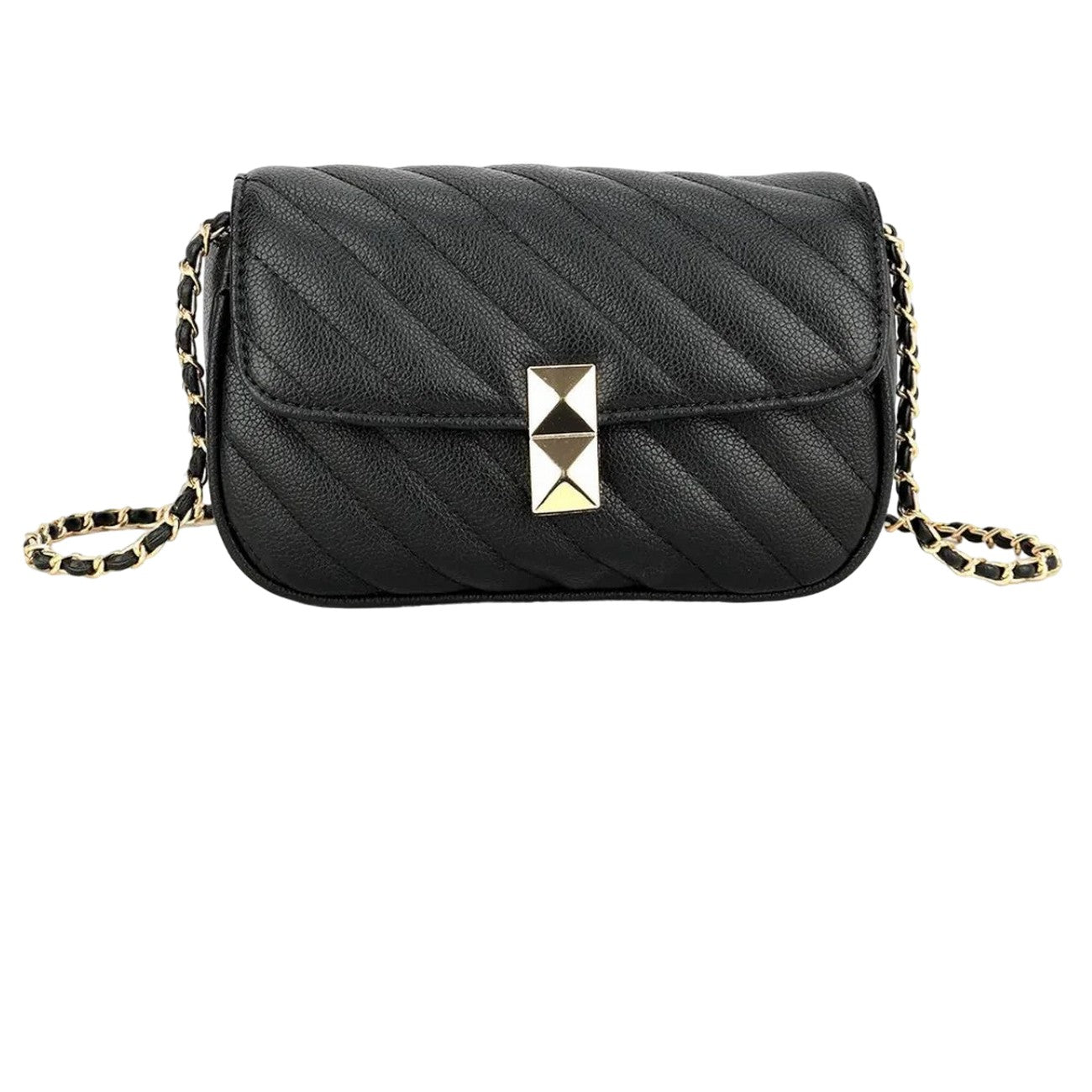 Black - Front - Where´s That From Wave Chain Detail Stitch Detail Shoulder Bag