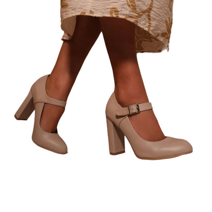 Nude - Front - Where´s That From Womens-Ladies Michelle High Block Heel Pumps
