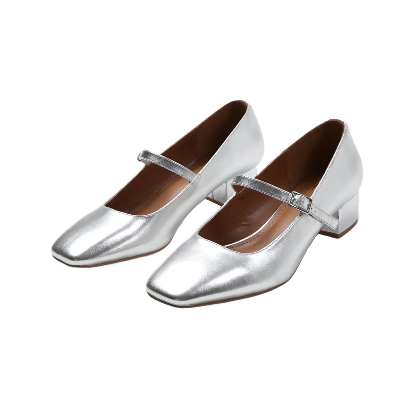 Silver - Front - Where´s That From Womens-Ladies Oslo PU Square Toe Wide Low Block Heel Pumps