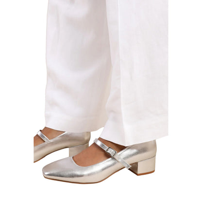 Silver - Side - Where´s That From Womens-Ladies Oslo PU Square Toe Wide Low Block Heel Pumps