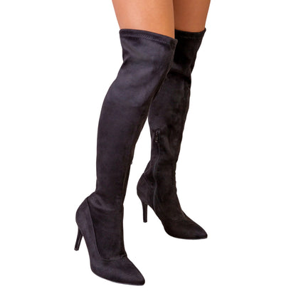 Black - Back - Where´s That From Womens-Ladies Lexi Suede Stiletto Heel Knee-High Boots