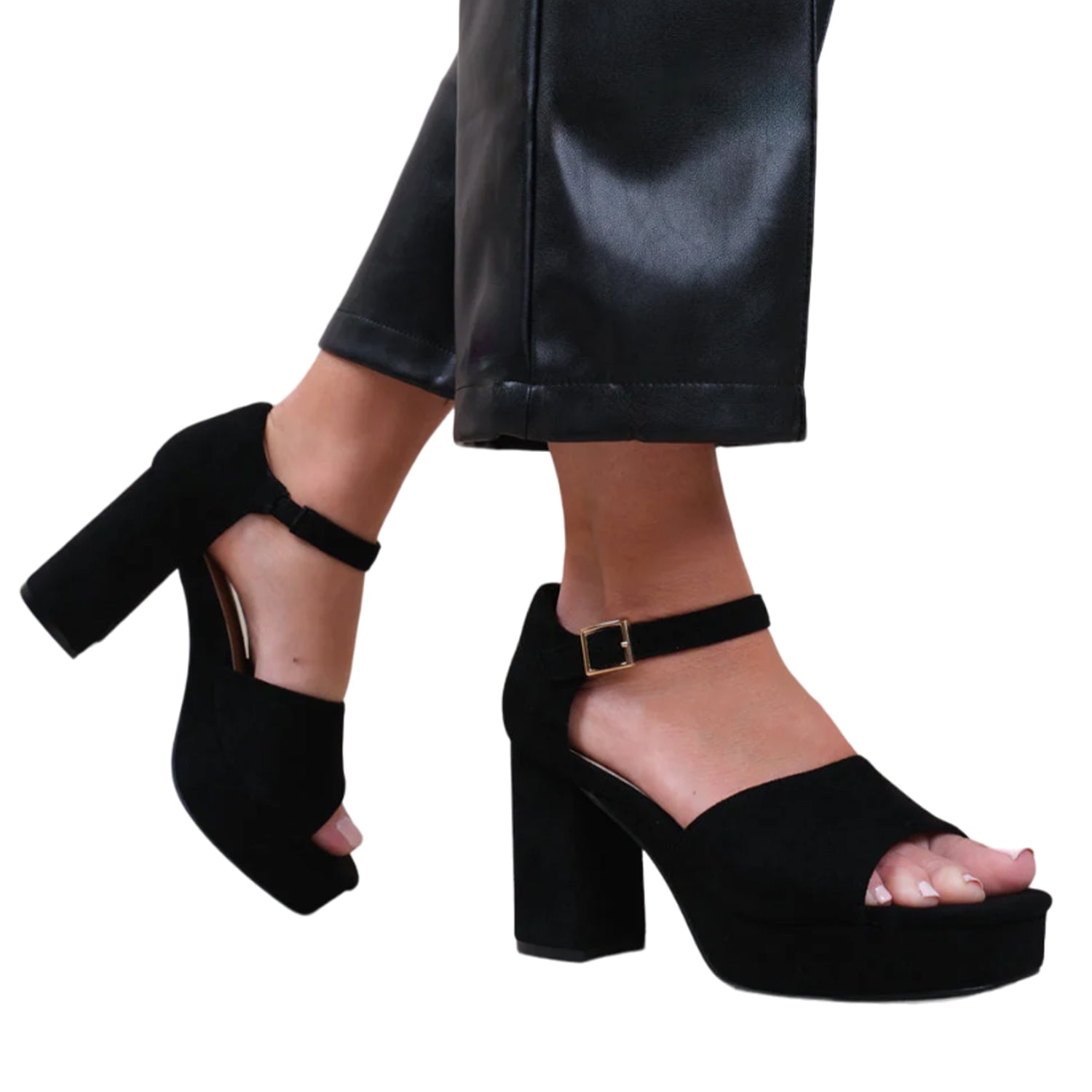 Black - Side - Where´s That From Womens-Ladies Marin Buckle Suede Platform Block Heel High Heels