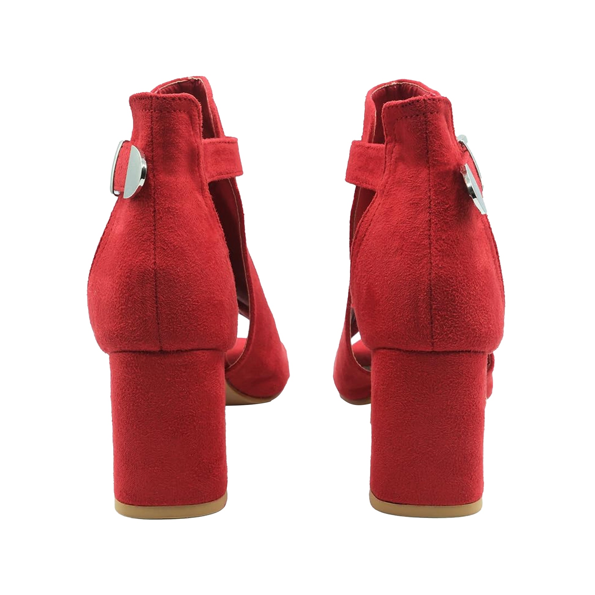 Red - Back - Where´s That From Womens-Ladies Lisa Suede Open Toe Wide Block Heel Sandals