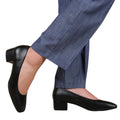 Black - Back - Where´s That From Womens-Ladies Seattle PU Square Toe Wide Low Block Heel Court Shoes