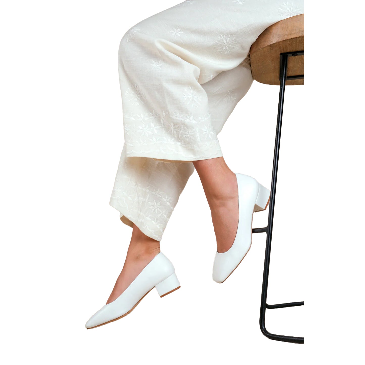 White - Back - Where´s That From Womens-Ladies Seattle PU Square Toe Wide Low Block Heel Court Shoes