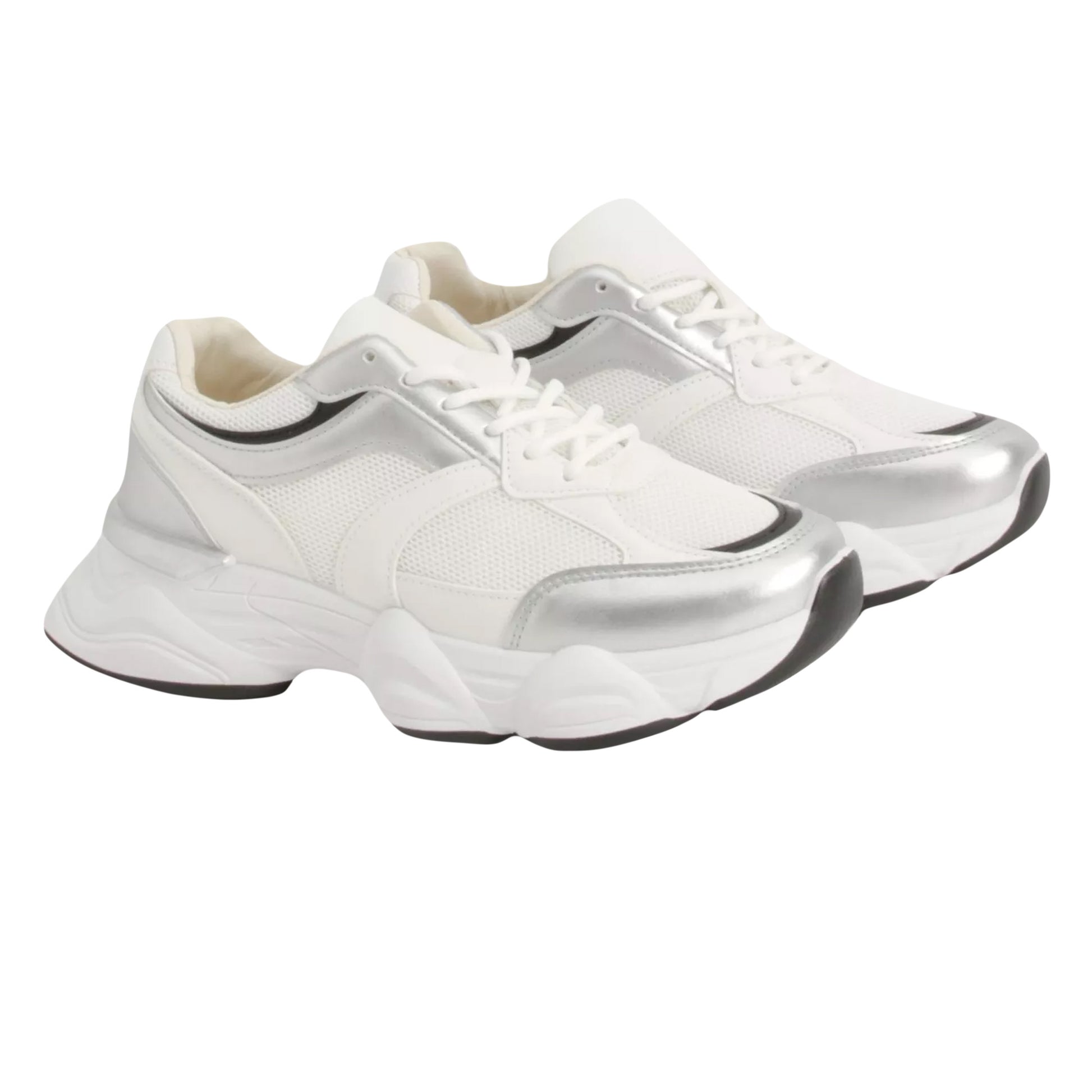 White-Silver - Side - Where´s That From Womens-Ladies Hoops Mesh Trainers