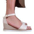 Cream - Front - Where´s That From Womens-Ladies Dusk Buckle PU Ankle Strap Wide Wedge