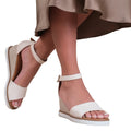 Cream - Back - Where´s That From Womens-Ladies Dusk Buckle PU Ankle Strap Wide Wedge