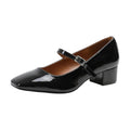 Black Patent - Front - Where´s That From Womens-Ladies Oslo Single Strap Square Toe Low Block Heel Court Shoes