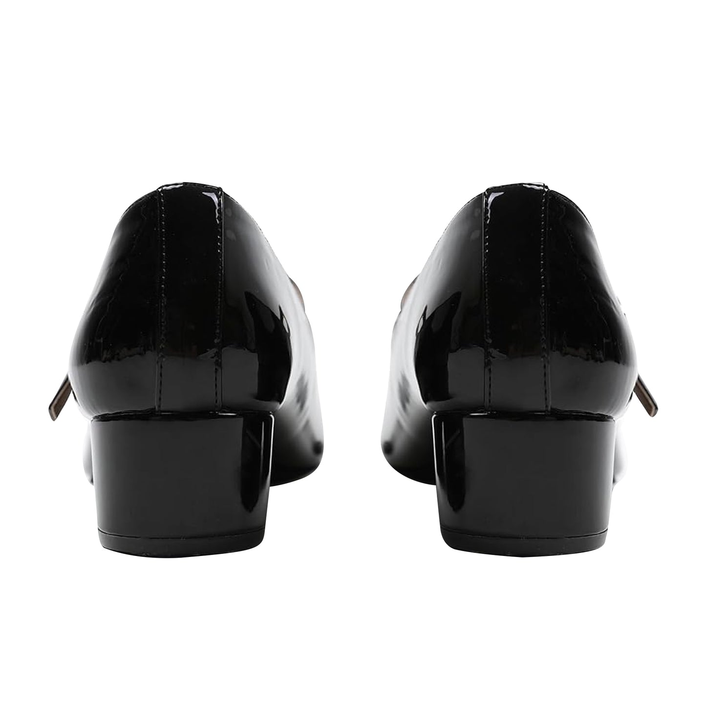Black Patent - Back - Where´s That From Womens-Ladies Oslo Single Strap Square Toe Low Block Heel Court Shoes
