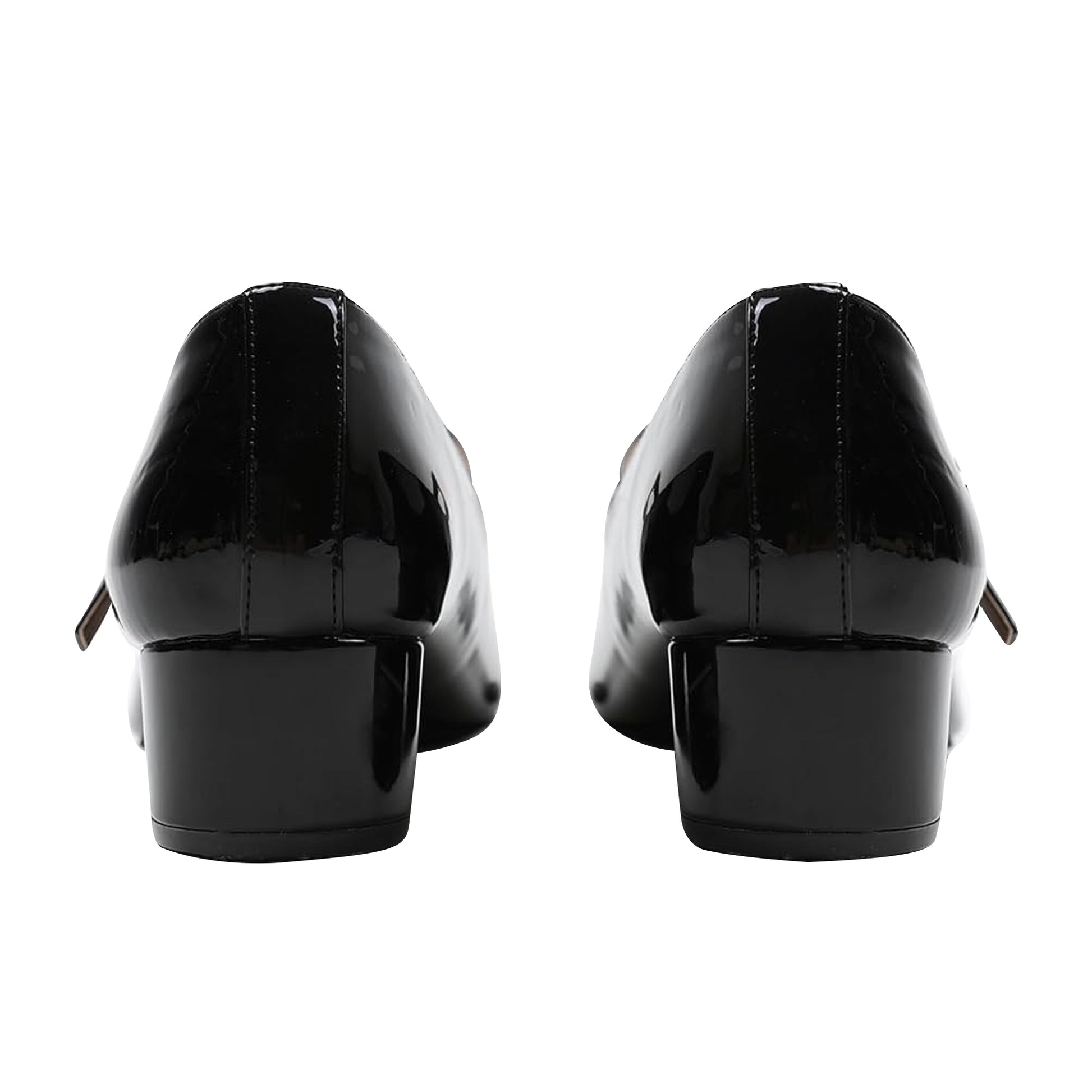 Black Patent - Back - Where´s That From Womens-Ladies Oslo Single Strap Square Toe Low Block Heel Court Shoes